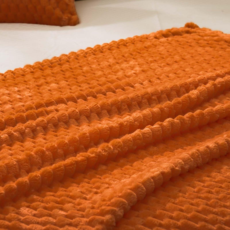 Vessia Flannel Fleece Throw Blanket(50x70 inch)  3D Jacquard Burnt Orange Fuzzy and Warm Blanket for Couch Sofa Bed Chair  300GSM Super Soft Touch Cozy Lightweight Throw for All-Season Home Decor - Image 3